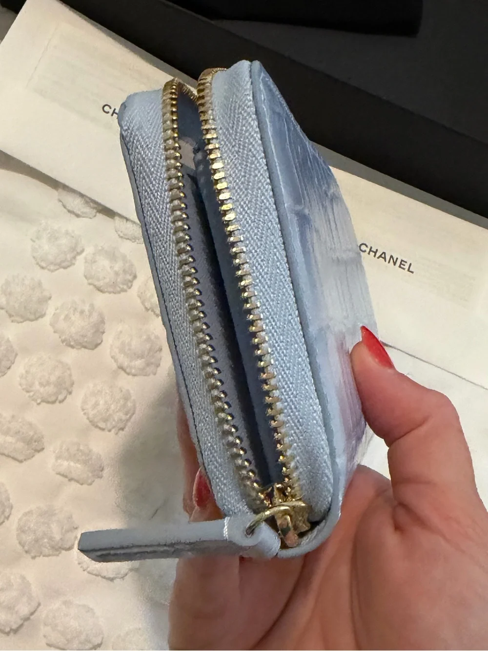 CHANEL Croc Embossed Zip Around Long Wallet Lilac Lavender Brand New with Box